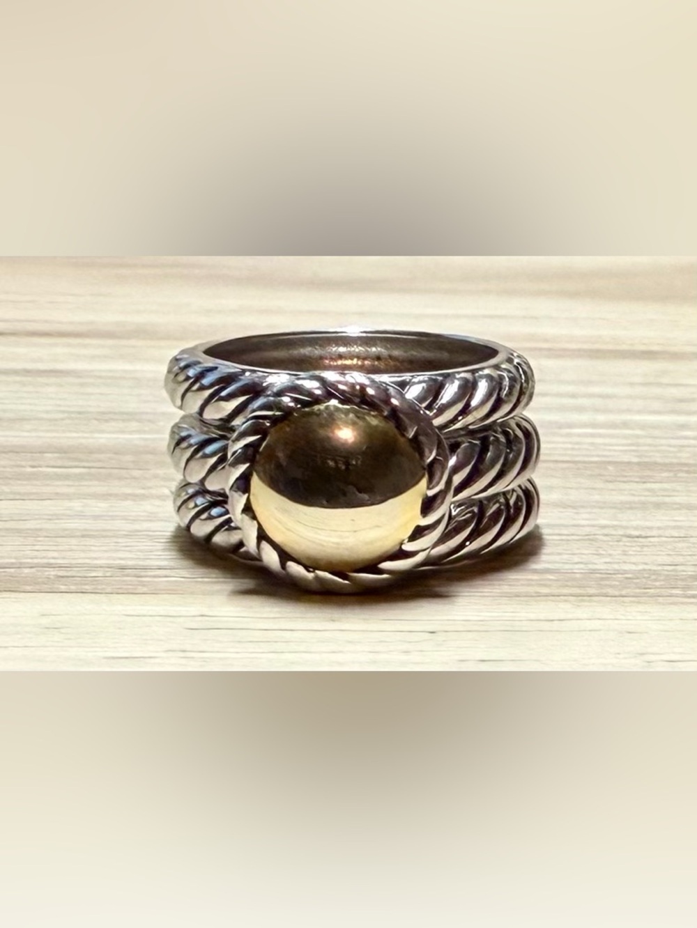 Vintage Designer FD Cable Twisted Sterling Silver & Gold Stacking Rings, Size 6 - Picture 2 of 13